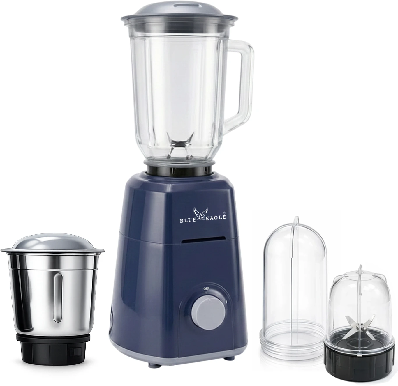 Blue eagle Pro 4 Jars (3 Transparent Jar+ 1 Stainless Steel Jar) 750 W Juicer Mixer Grinder (G_Burot1+3N-1368 | 4 Jars | Grey)